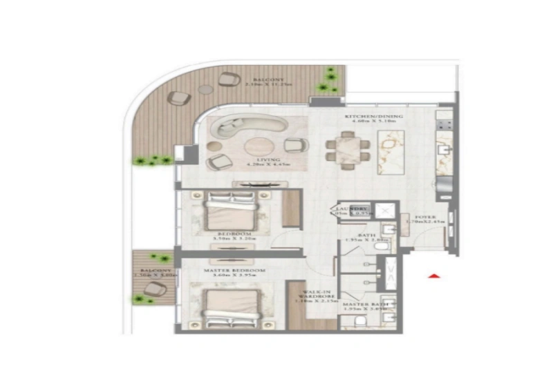 Elegante apartamento de dos dormitorios de diseño moderno