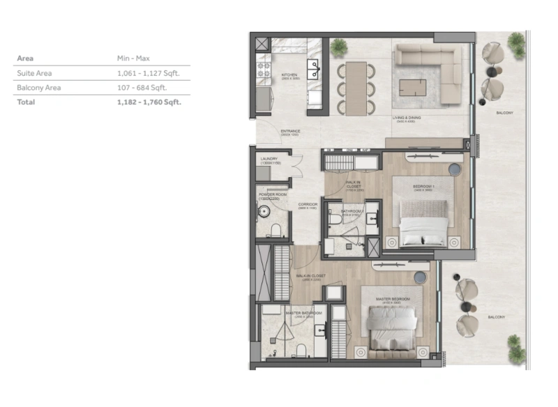 Luxuriöses Beachfront-Leben mit eleganter 2-Zimmer-Wohnung