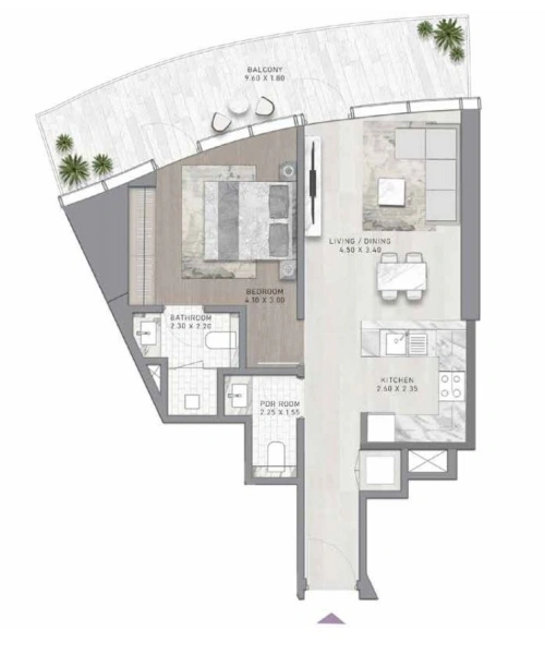 Gemütliches 1-Zimmer-Apartment mit atemberaubendem Blick zur Skyline Downtown und großem Balkon!