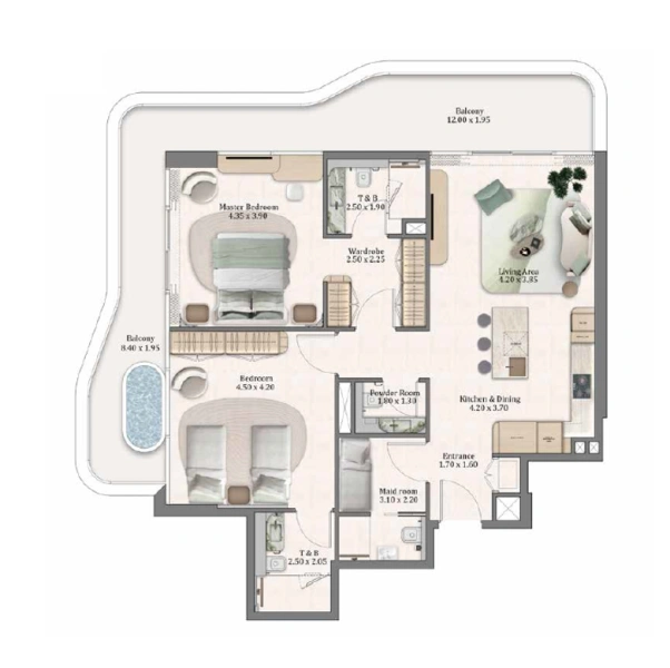 Luxuriöses 2-Zimmer-Apartment mit Maid's Room - Inselstrandleben im Herzen der Stadt!