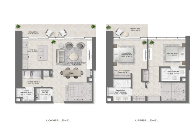 Stilvolle Zwei-Zimmer-Duplex-Wohnung mit modernem Design