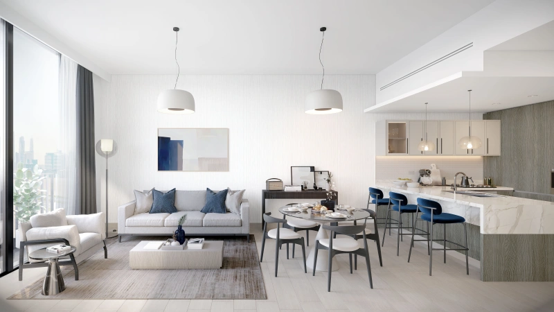 Modernes Stadtleben: 2-Zimmer-Wohnung mit Porzellanfliesenboden in Holzoptik und erhöhten Decken