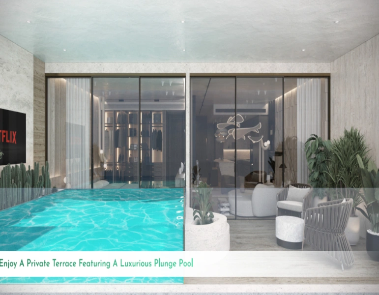 Luxuriöses Ein-Schlafzimmer-Apartment mit Arbeitszimmer und Dienstmädchenzimmer in modernem Design