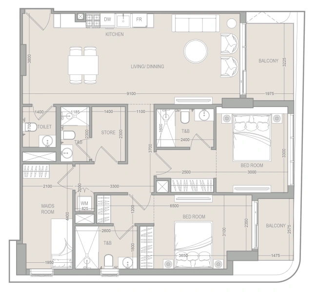 2.5-Bedroom Apartment in "FLU1D ONE"