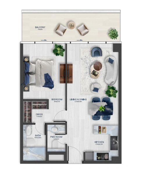 Modernes 1-Zimmer-Apartment mit Blick aufs Meer und der perfekte Ort für entspanntes Inselwohnen.