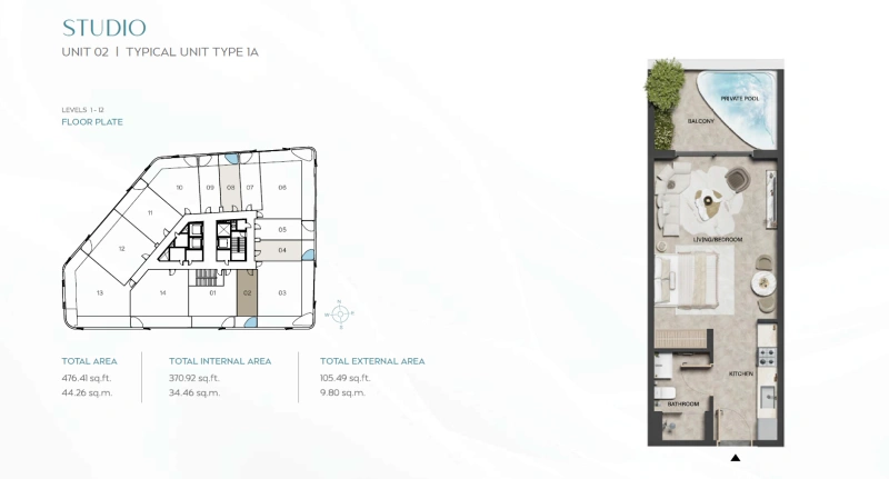 Luxuriöses Studio-Apartment mit eigenem Pool auf dem Balkon in bester Lage!