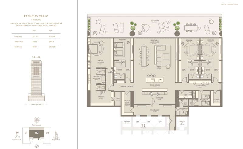 Luxuriöse 4-Zimmer Wohnung mit Personalzimmer und eigenem Bad, riesiger Balkon mit Meerblick