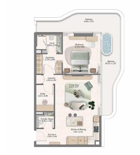 Modernes 1-Zimmer Apartment mit eigenem Pool und Arbeitszimmer in Top-Lage!