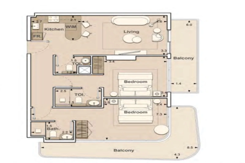 Appartement mit zwei Schlafzimmern