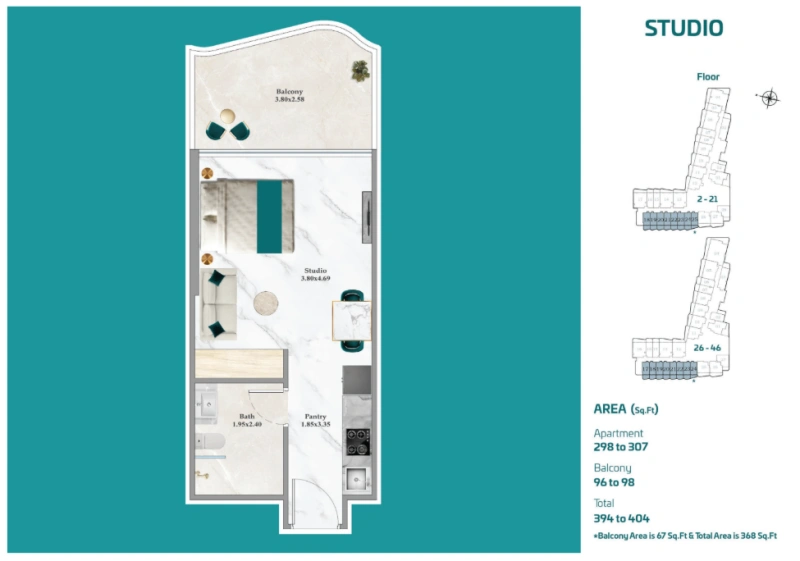 Estudio de lujo con ambiente de complejo turístico.
