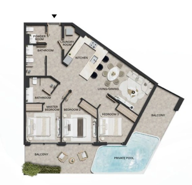 Traumhaftes 3-Zimmer-Apartment mit 2 Balkonen und Privatpool