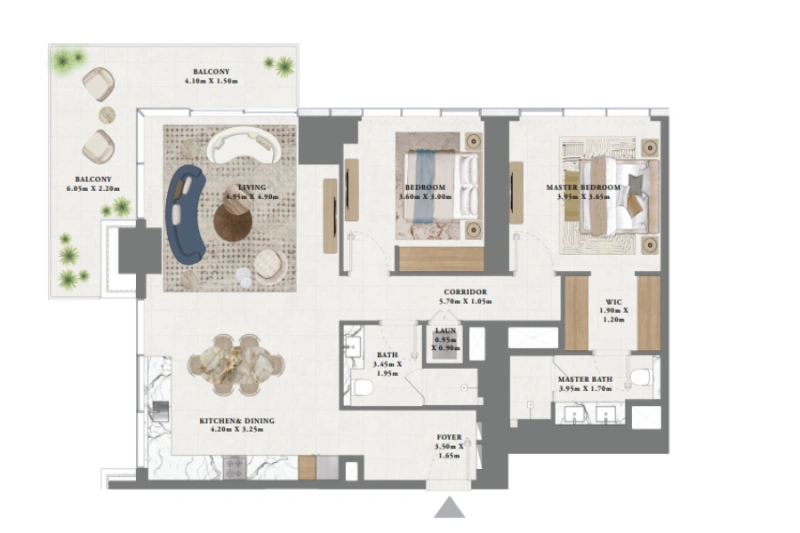 Appartement mit zwei Schlafzimmern