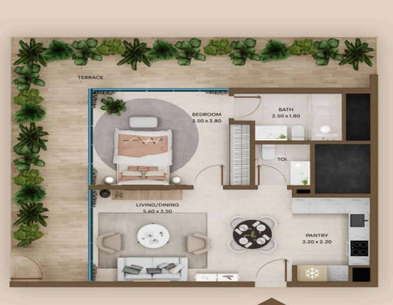 Stilvolles Ein-Zimmer-Apartment mit modernem Design