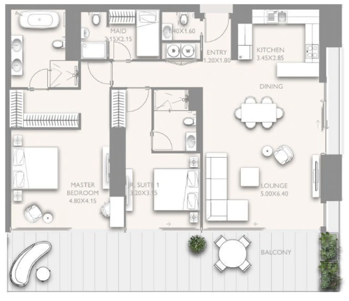 Luxus-Apartment mit 2 Schlafzimmern in Downtown, erstklassige Ausstattung und Annehmlichkeiten
