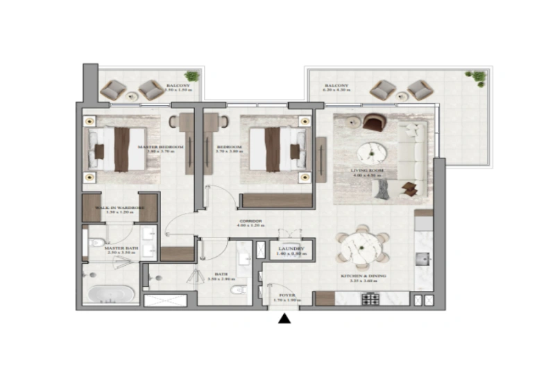 Stilvolle 2-Schlafzimmer-Wohnung mit modernem Design