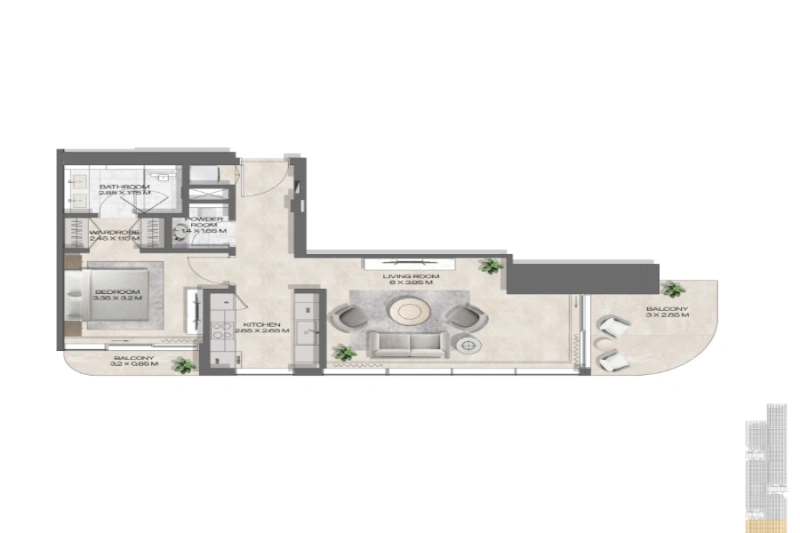 Stilvolles Ein-Zimmer-Apartment mit modernem Design