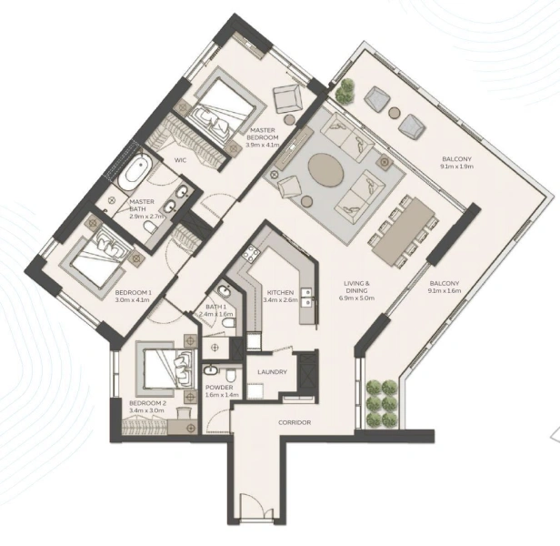Exklusive 3-Zimmer-Wohnung mit großem Balkon und Blick auf Expo City