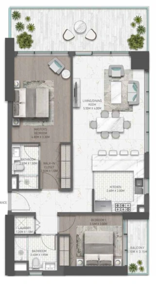 Erstklassiges Stadtleben: 2 Schlafzimmer mit großen bodentiefen Fenstern und Regendusche!