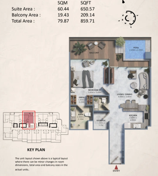 Moderne 1-Zimmer Wohnung mit privatem Pool