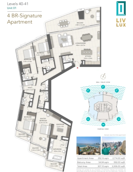 Exklusives 4BR Signature Apartment mit luxuriösem Wohnen und atemberaubendem Meerblick!