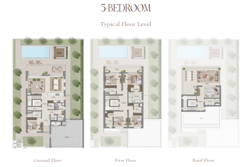 Luxuriöse Villa mit fünf Schlafzimmern und Dienstmädchenzimmer, mit modernem Design