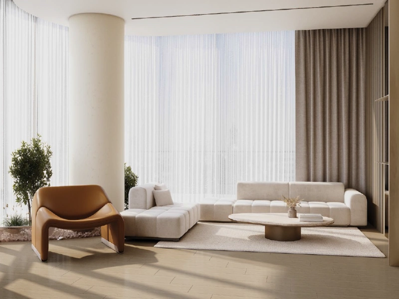 Luxuriöses 1-Zimmer-Apartment mit Blick auf die Skyline im oberen Stockwerk