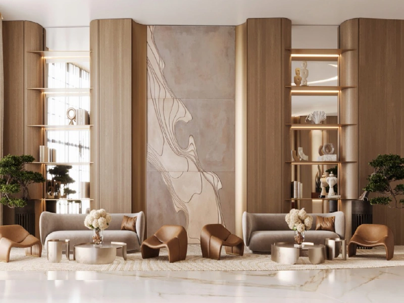 Luxuriöses 1-Zimmer-Apartment mit Blick auf die Skyline im oberen Stockwerk