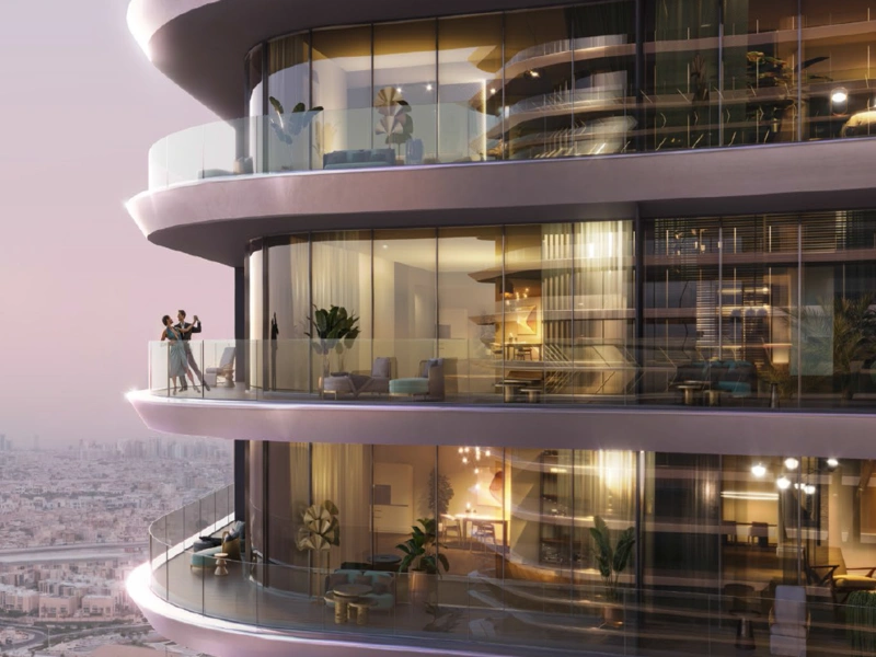 Luxuriöses 1-Zimmer-Apartment mit Blick auf die Skyline im oberen Stockwerk