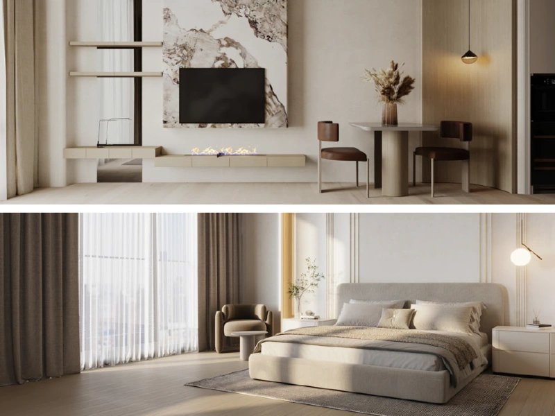 Luxuriöses 1-Zimmer-Apartment mit Blick auf die Skyline im oberen Stockwerk