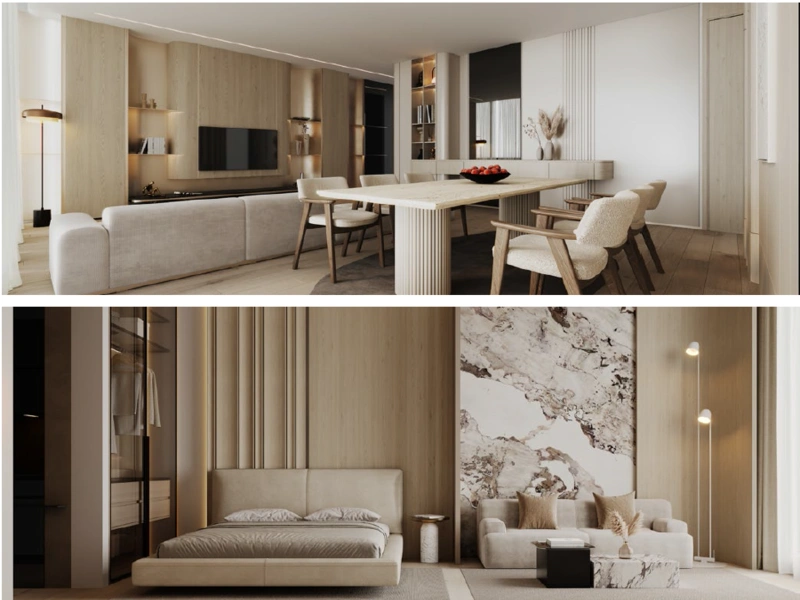 Luxuriöses 1-Zimmer-Apartment mit Blick auf die Skyline im oberen Stockwerk