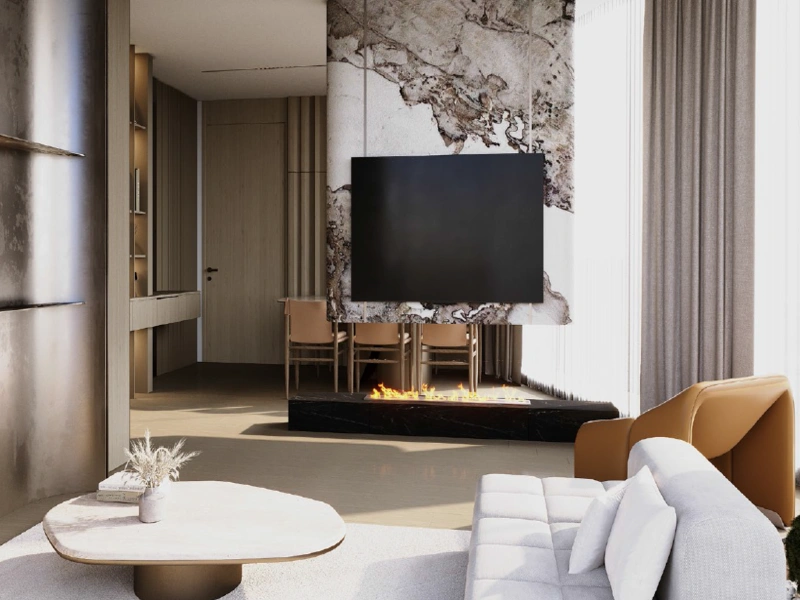 Luxuriöses 1-Zimmer-Apartment mit Blick auf die Skyline im oberen Stockwerk