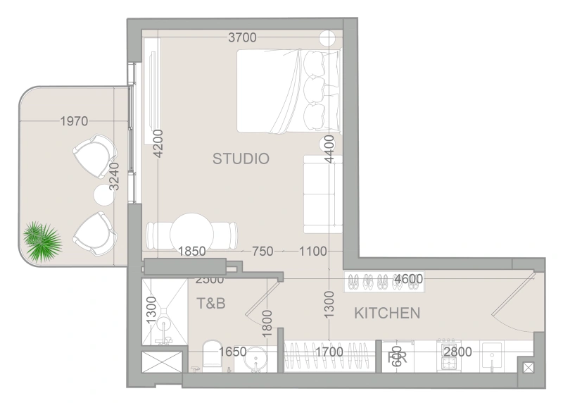 1-Schlafzimmer-Wohnung in "TETR1S TOWER"