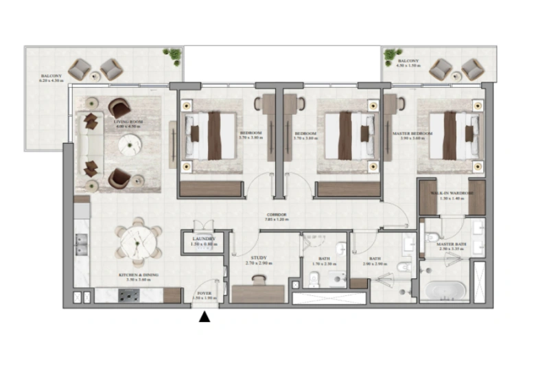 Appartement de trois chambres