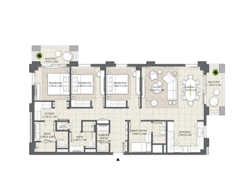 Stunning Three Bedroom Apartment with Modern Design