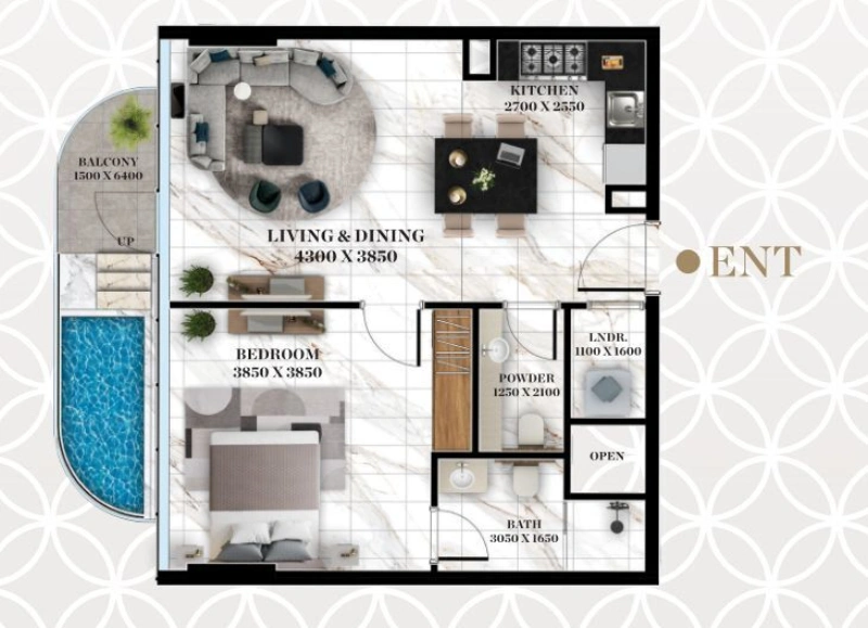 Moderne 1-Zimmer Wohnung mit Pool und bodentiefen Fenstern, ideal für Privatsphäre und Komfort!