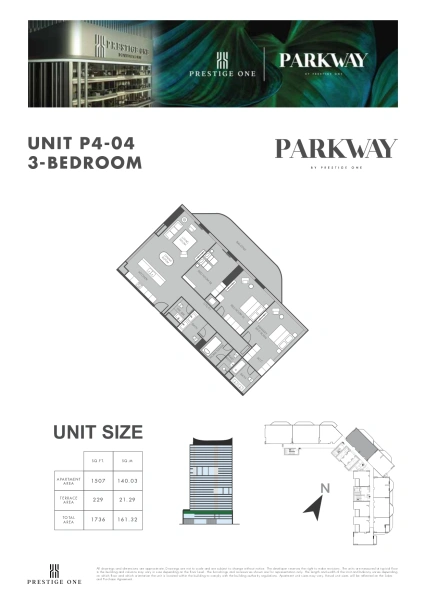 3-Bedroom Apartment in "Parkway By Prestige One"