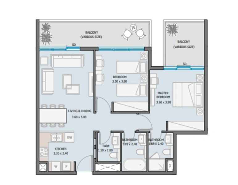 Stilvolle Zwei-Zimmer-Wohnung mit modernem Design
