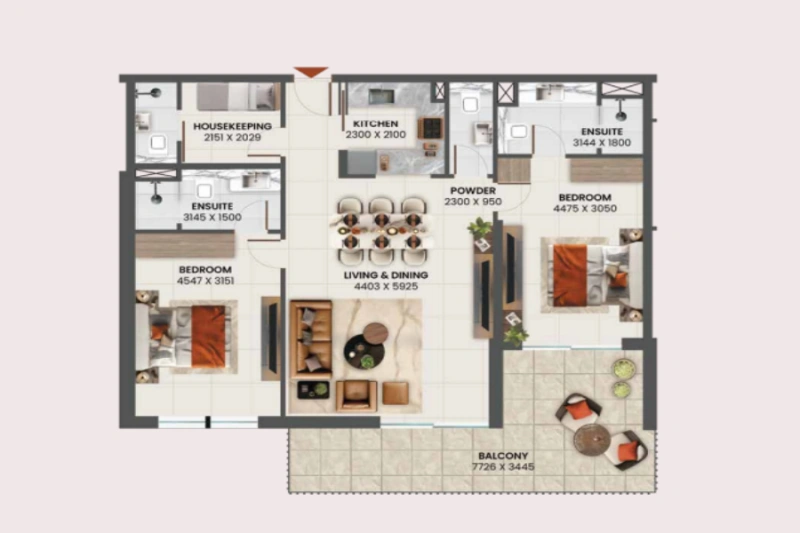 Stilvolle Zweizimmerwohnung mit Arbeitszimmer in modernem Design