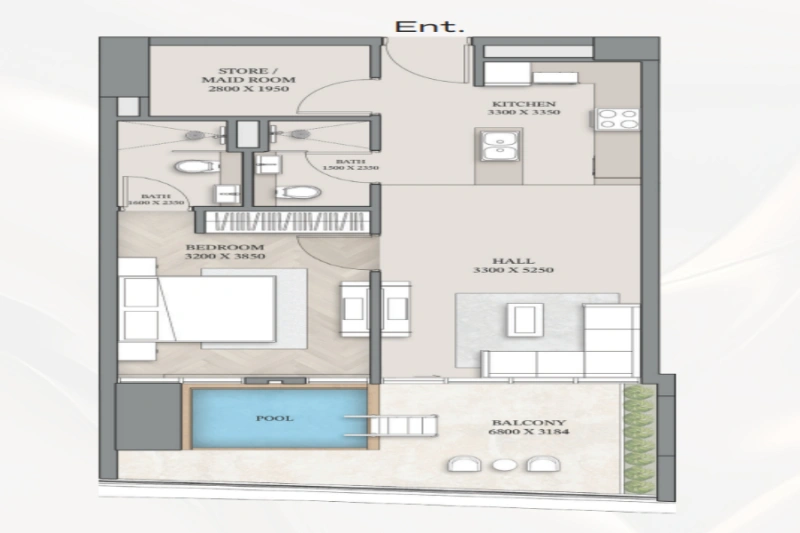 Stilvolle Ein-Schlafzimmer-Wohnung mit Laden, Pool und modernem Design