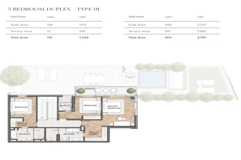 Duplex-Wohnung mit drei Schlafzimmern
