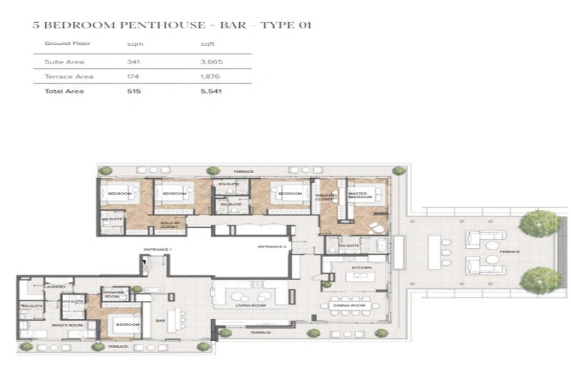 Luxuriöses Penthouse mit fünf Schlafzimmern, Pool und Panoramablick