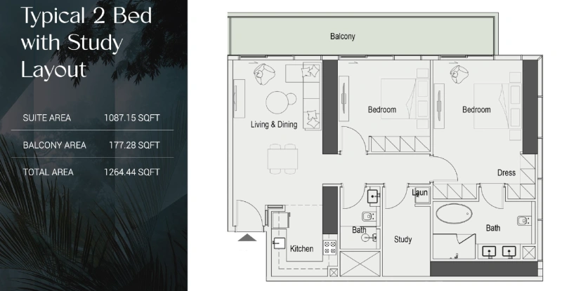 Anspruchsvolle 2-Schlafzimmer-Wohnung + Arbeitszimmer mit tollen Annehmlichkeiten