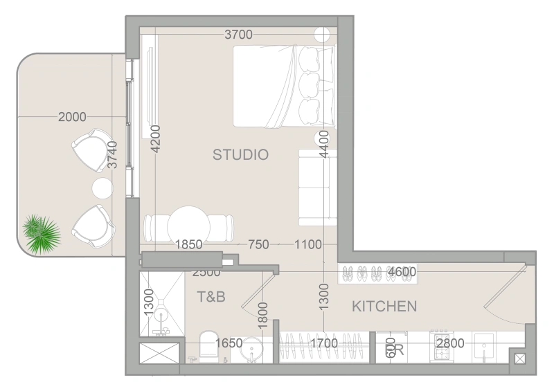 1-Schlafzimmer-Wohnung in "TETR1S TOWER"