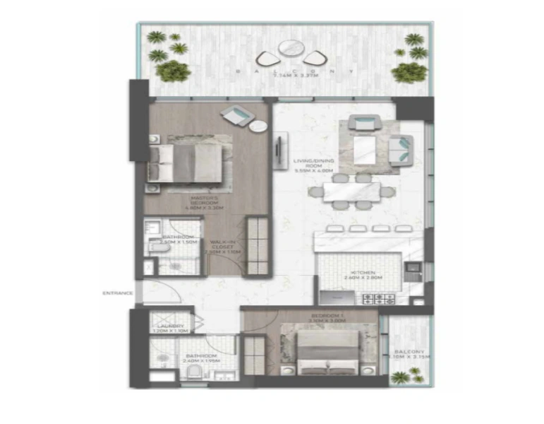 Stilvolle Zwei-Zimmer-Wohnung mit modernem Design