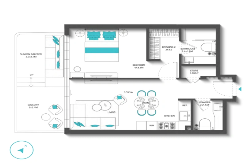 Stilvolles Ein-Zimmer-Apartment mit modernem Design