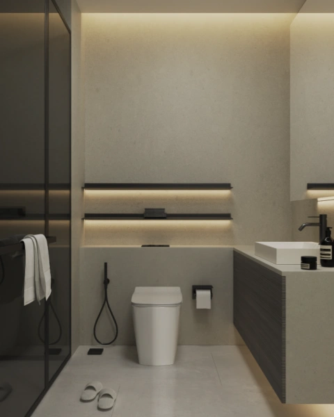 Moderne Studio Wohnung mit Blick auf skyline und Rooftop Infinity Pool!