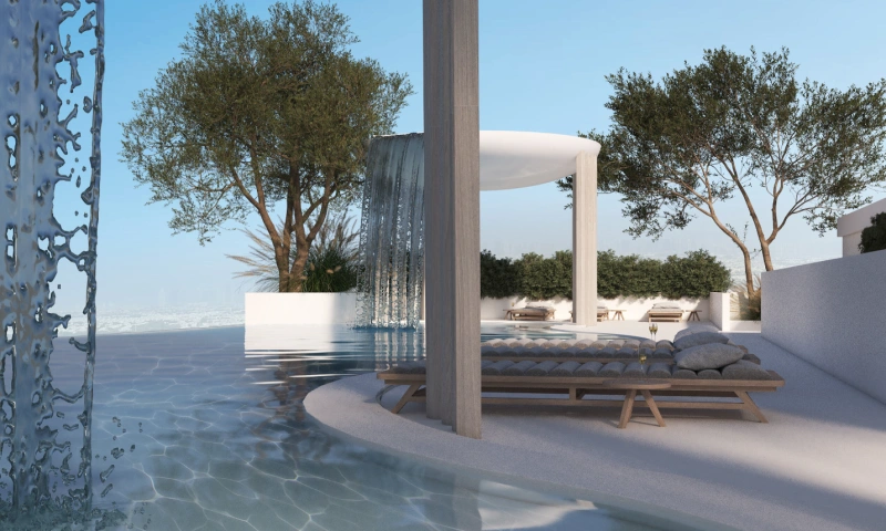 Moderne Studio Wohnung mit Blick auf skyline und Rooftop Infinity Pool!