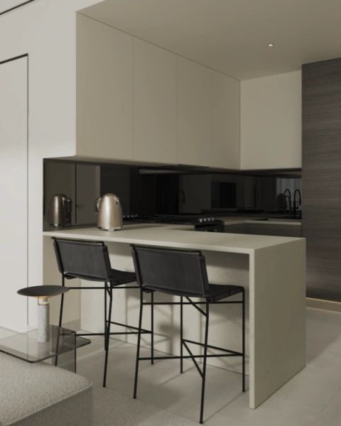 Moderne Studio Wohnung mit Blick auf skyline und Rooftop Infinity Pool!