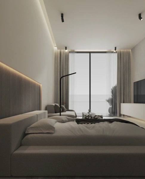 Moderne Studio Wohnung mit Blick auf skyline und Rooftop Infinity Pool!