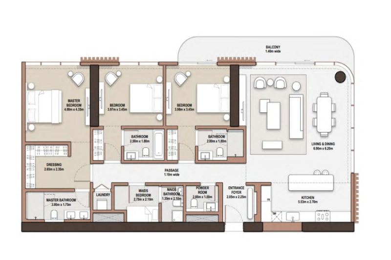 Two bedroom with maidsroom